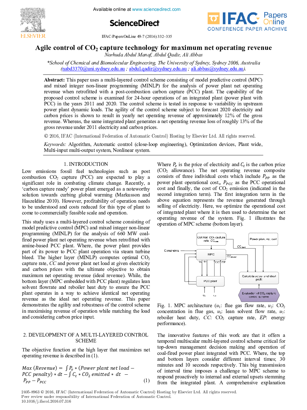 Agile control of CO2 capture technology for maximum net operating revenue