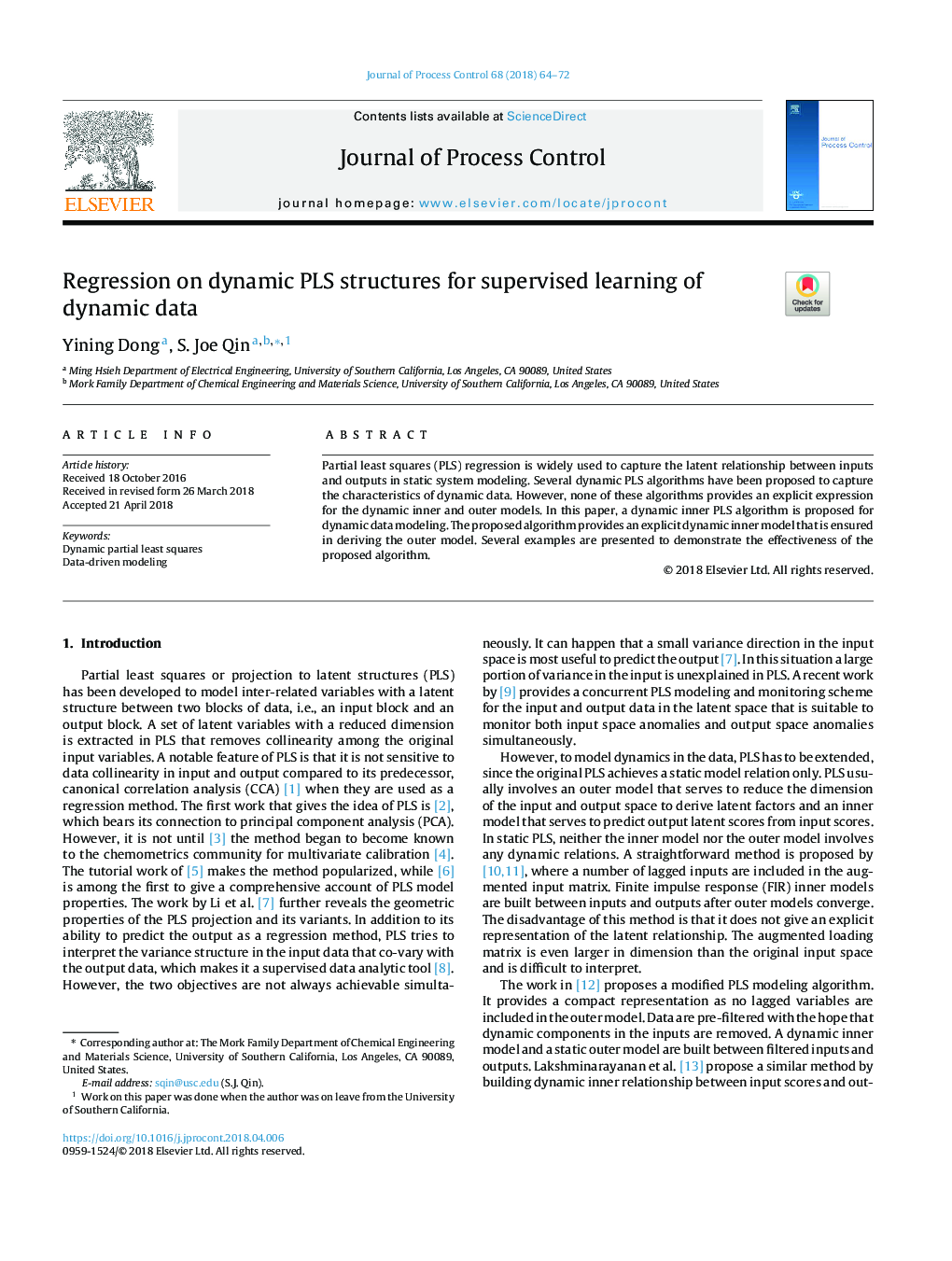 Regression on dynamic PLS structures for supervised learning of dynamic data