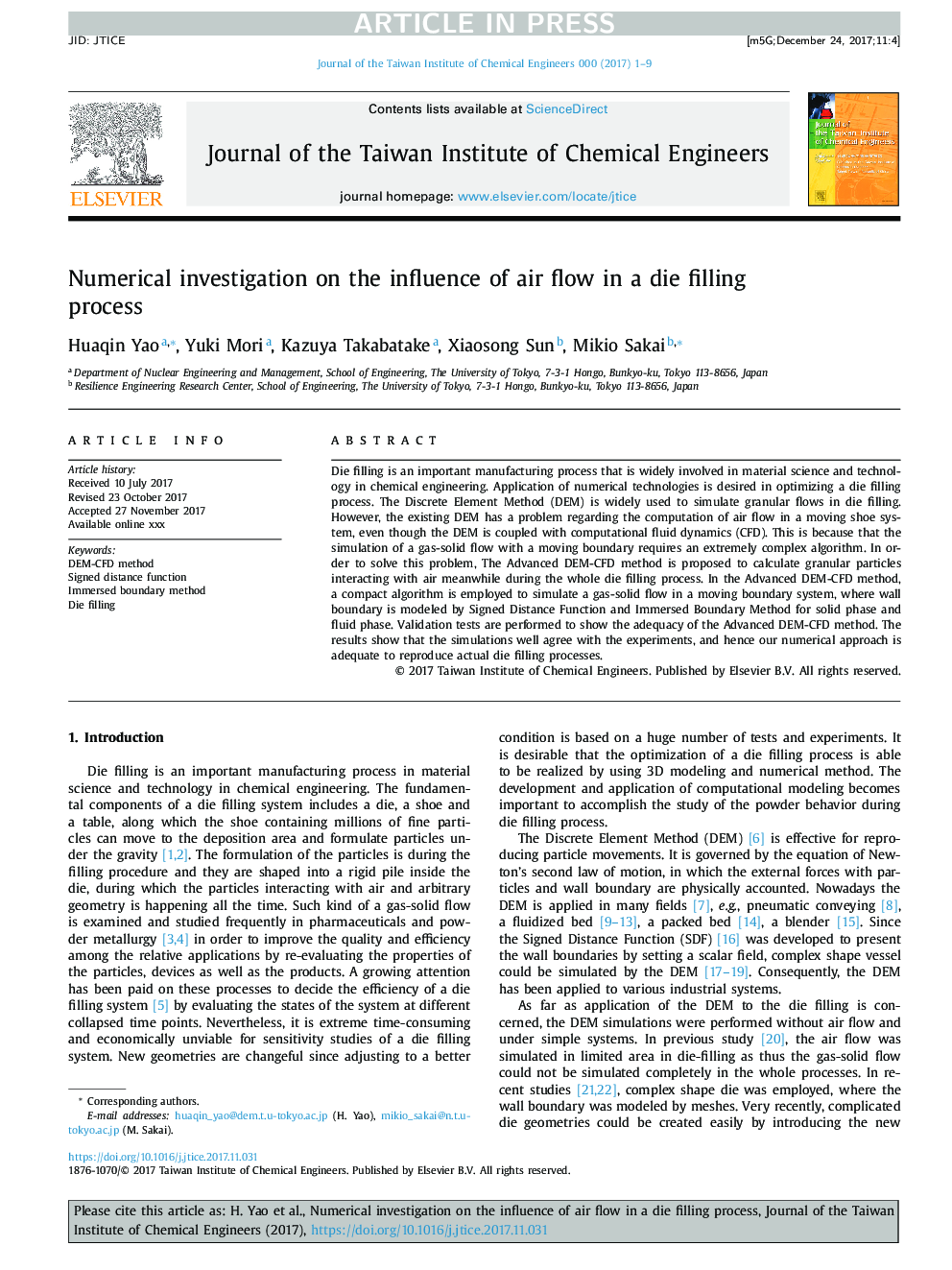 Numerical investigation on the influence of air flow in a die filling process