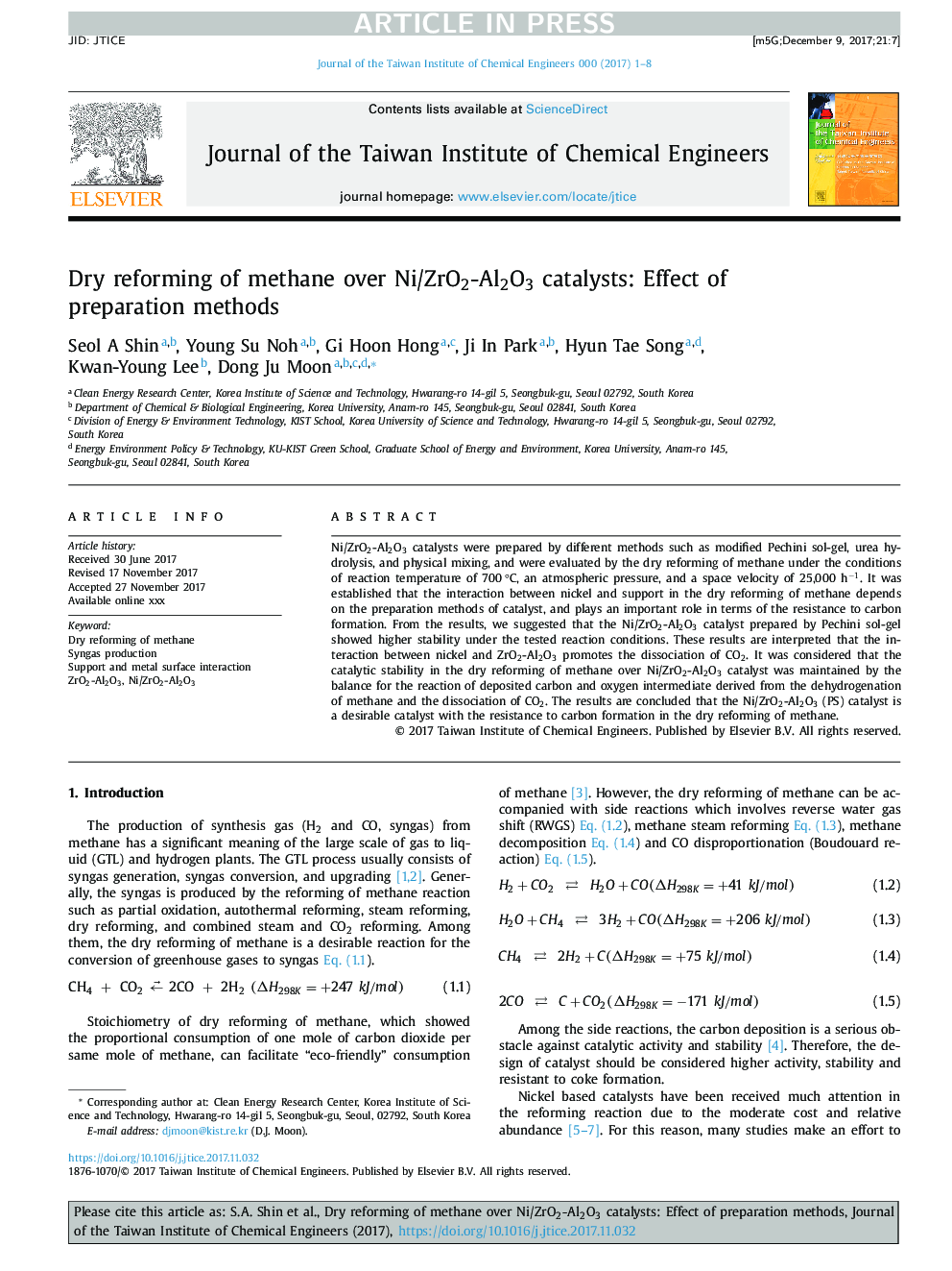 Dry reforming of methane over Ni/ZrO2-Al2O3 catalysts: Effect of preparation methods