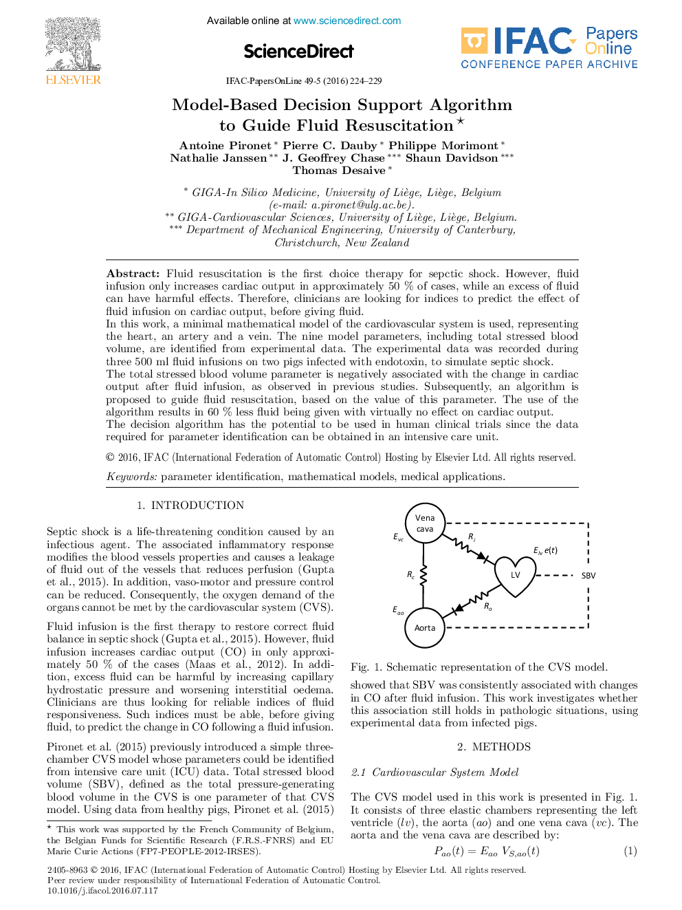 Model-Based Decision Support Algorithm to Guide Fluid Resuscitation*