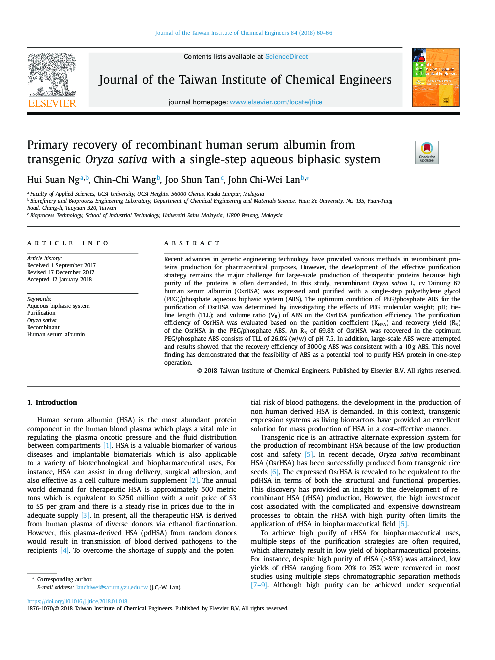 Primary recovery of recombinant human serum albumin from transgenic Oryza sativa with a single-step aqueous biphasic system