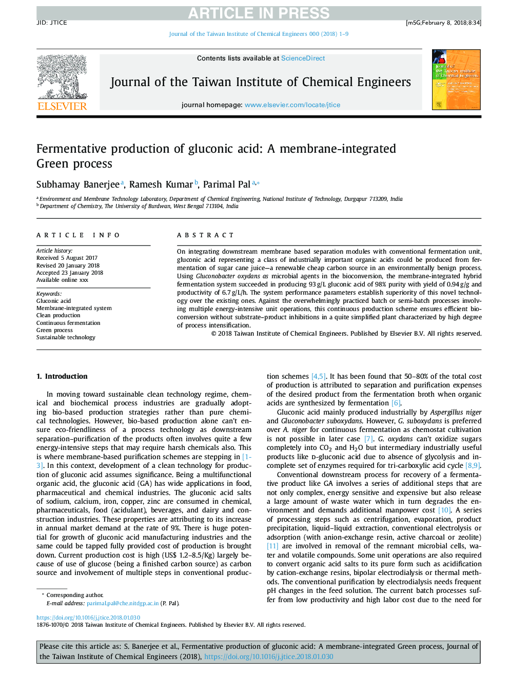 Fermentative production of gluconic acid: A membrane-integrated Green process