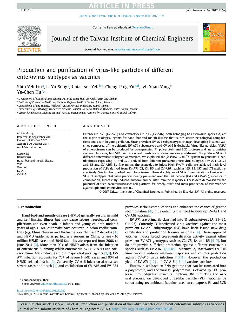 Production and purification of virus-like particles of different enterovirus subtypes as vaccines