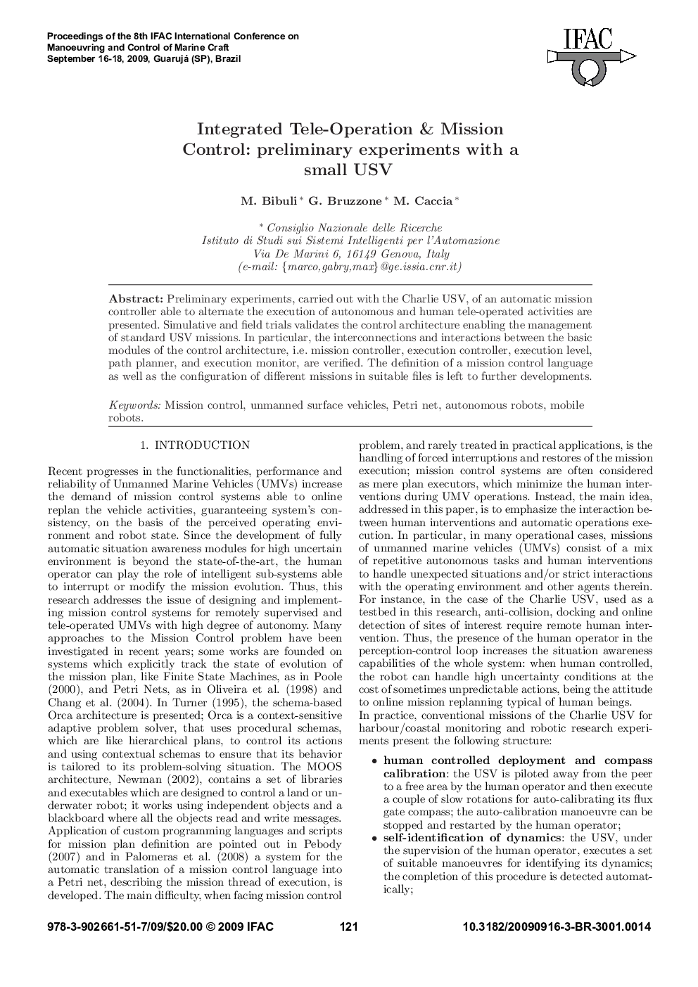 عکس صفحه اول مقاله: Integrated Tele-Operation & Mission Control: preliminary experiments with a small USV Integrated Tele-Operation & Mission Control: preliminary experiments with a small USV