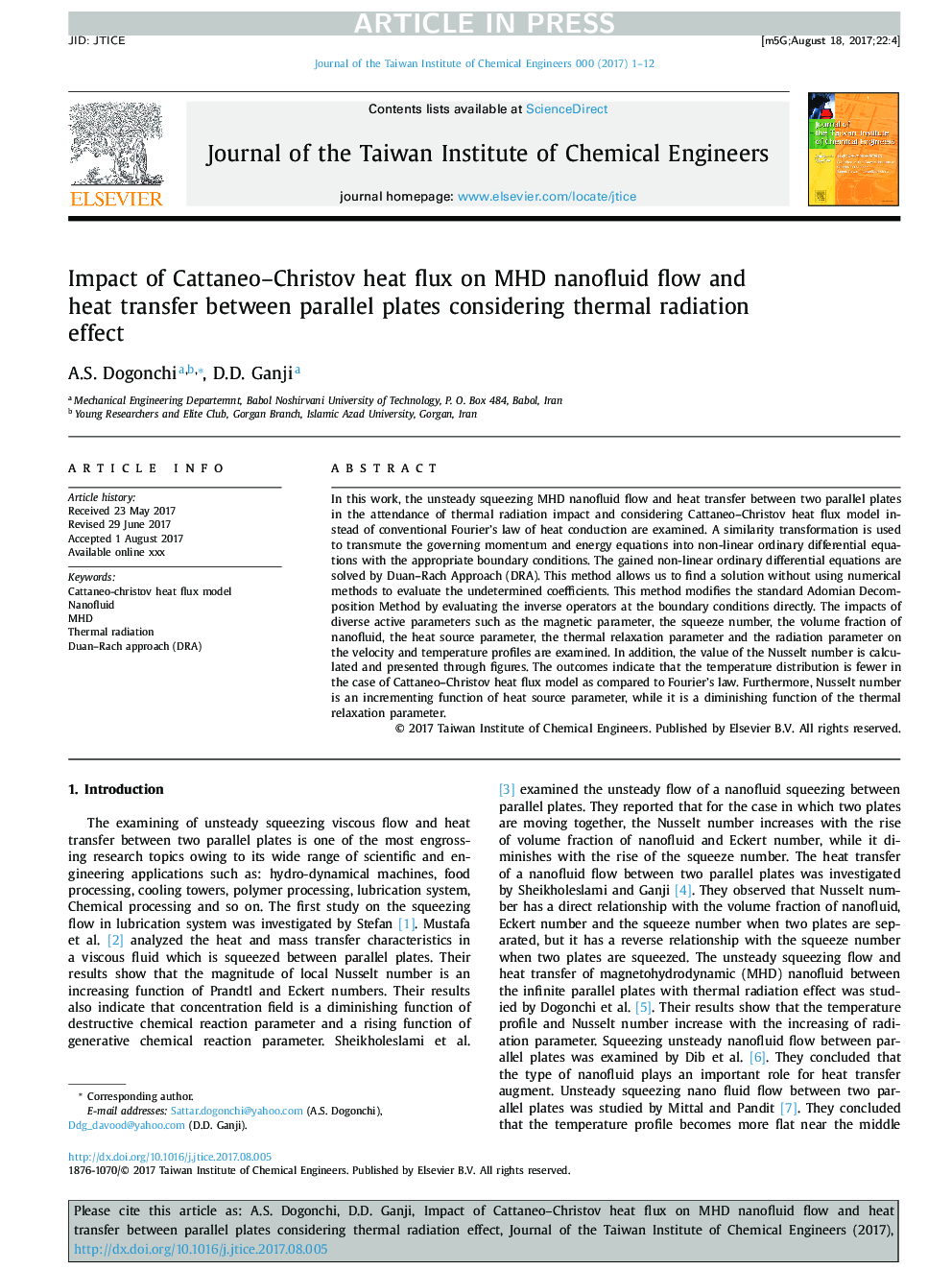 Impact of Cattaneo-Christov heat flux on MHD nanofluid flow and heat transfer between parallel plates considering thermal radiation effect