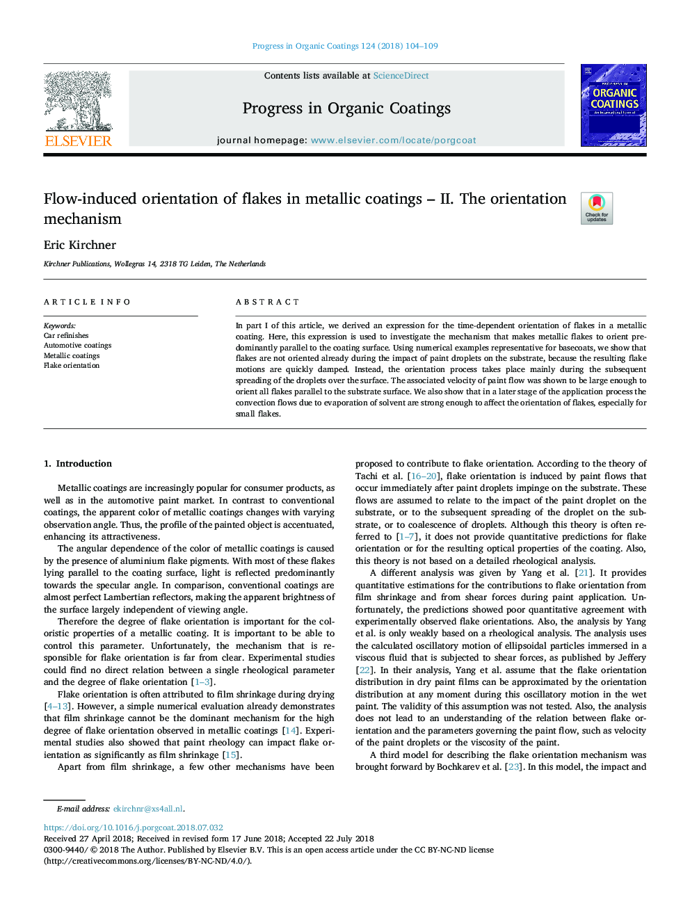 Flow-induced orientation of flakes in metallic coatings - II. The orientation mechanism