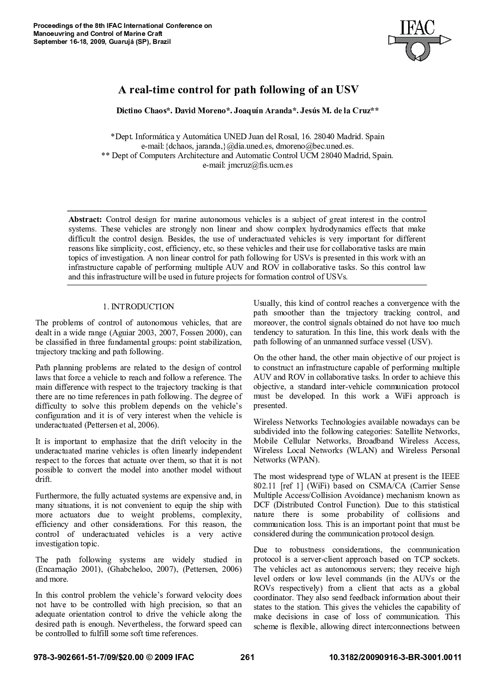 A real-time control for path following of an USV