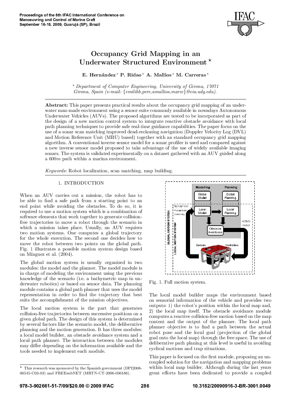 Occupancy Grid Mapping in an Underwater Structured Environment 