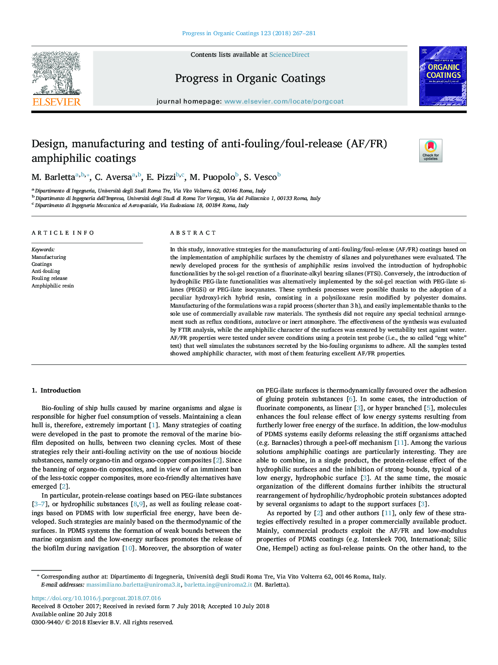 Design, manufacturing and testing of anti-fouling/foul-release (AF/FR) amphiphilic coatings