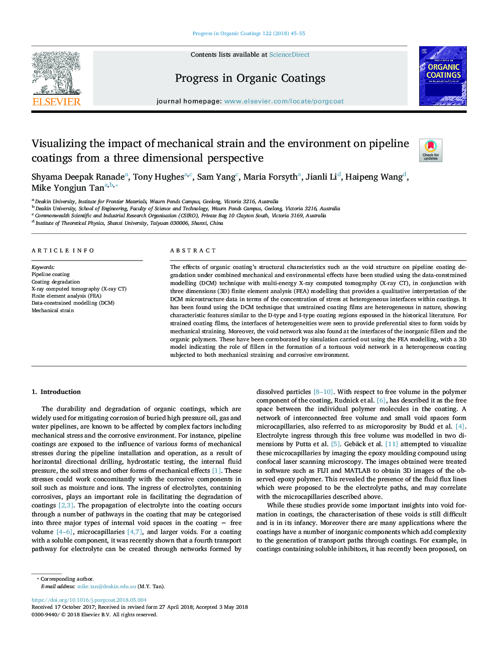 Visualizing the impact of mechanical strain and the environment on pipeline coatings from a three dimensional perspective