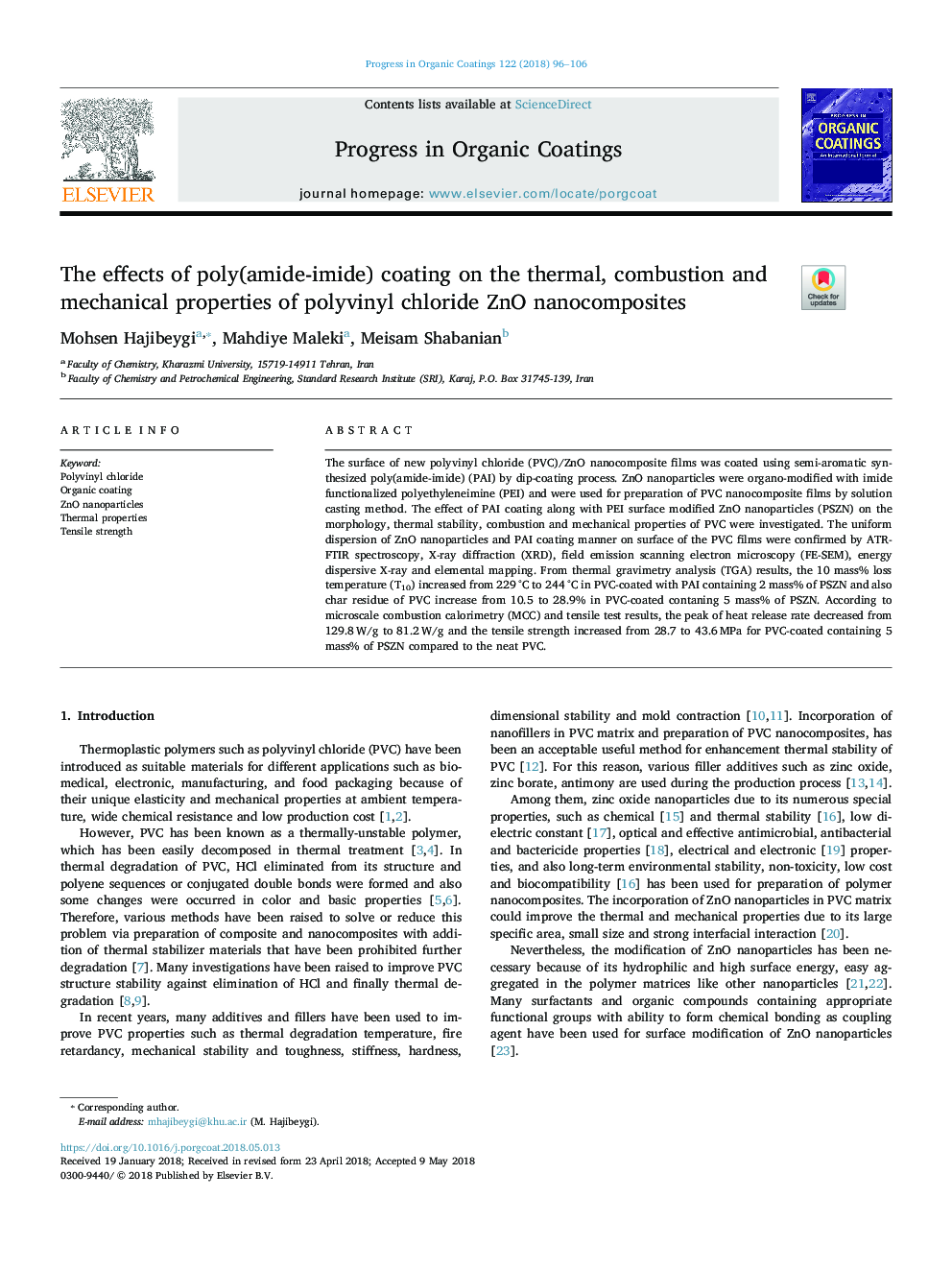 The effects of poly(amide-imide) coating on the thermal, combustion and mechanical properties of polyvinyl chloride ZnO nanocomposites