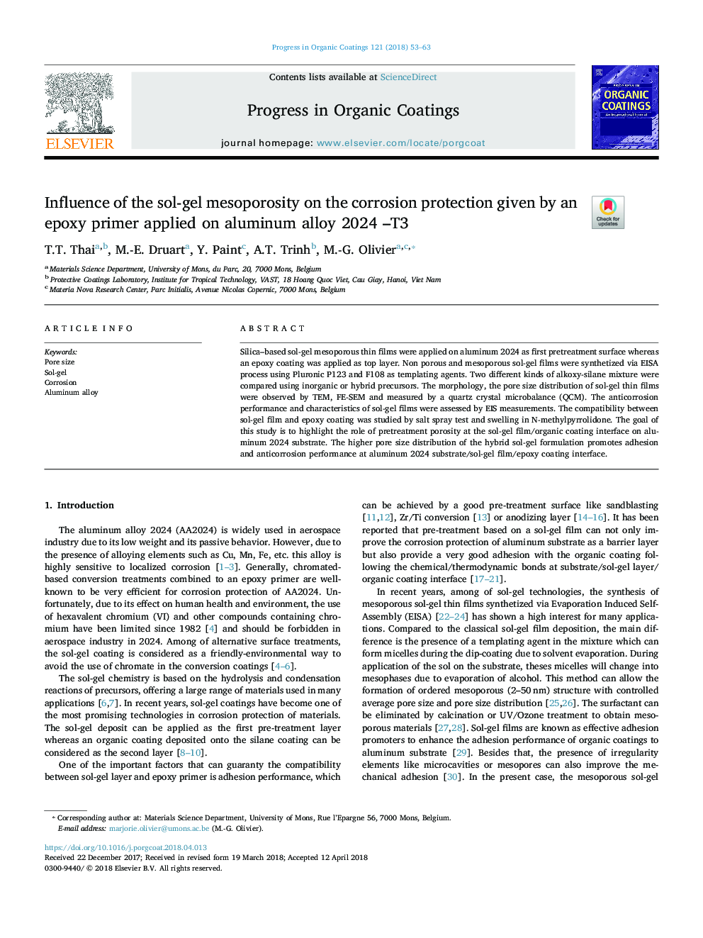 Influence of the sol-gel mesoporosity on the corrosion protection given by an epoxy primer applied on aluminum alloy 2024 -T3