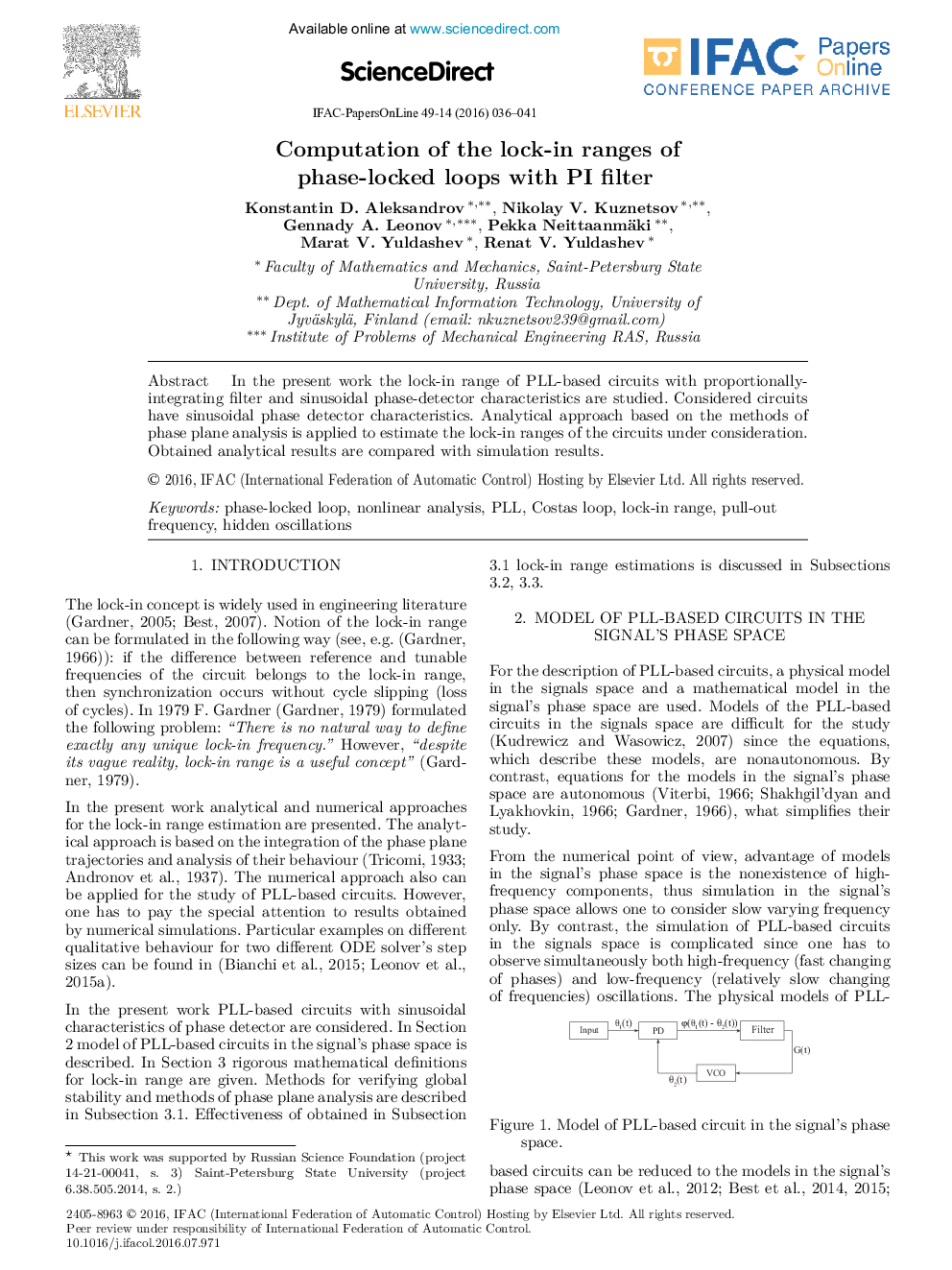 Computation of the lock-in ranges of phase-locked loops with PI filter