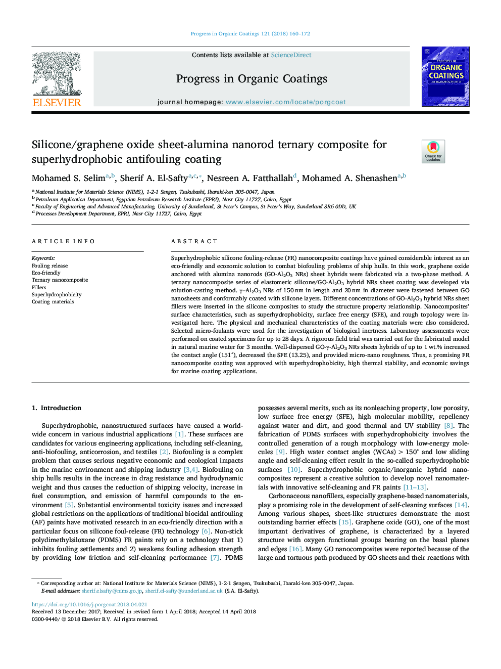 Silicone/graphene oxide sheet-alumina nanorod ternary composite for superhydrophobic antifouling coating