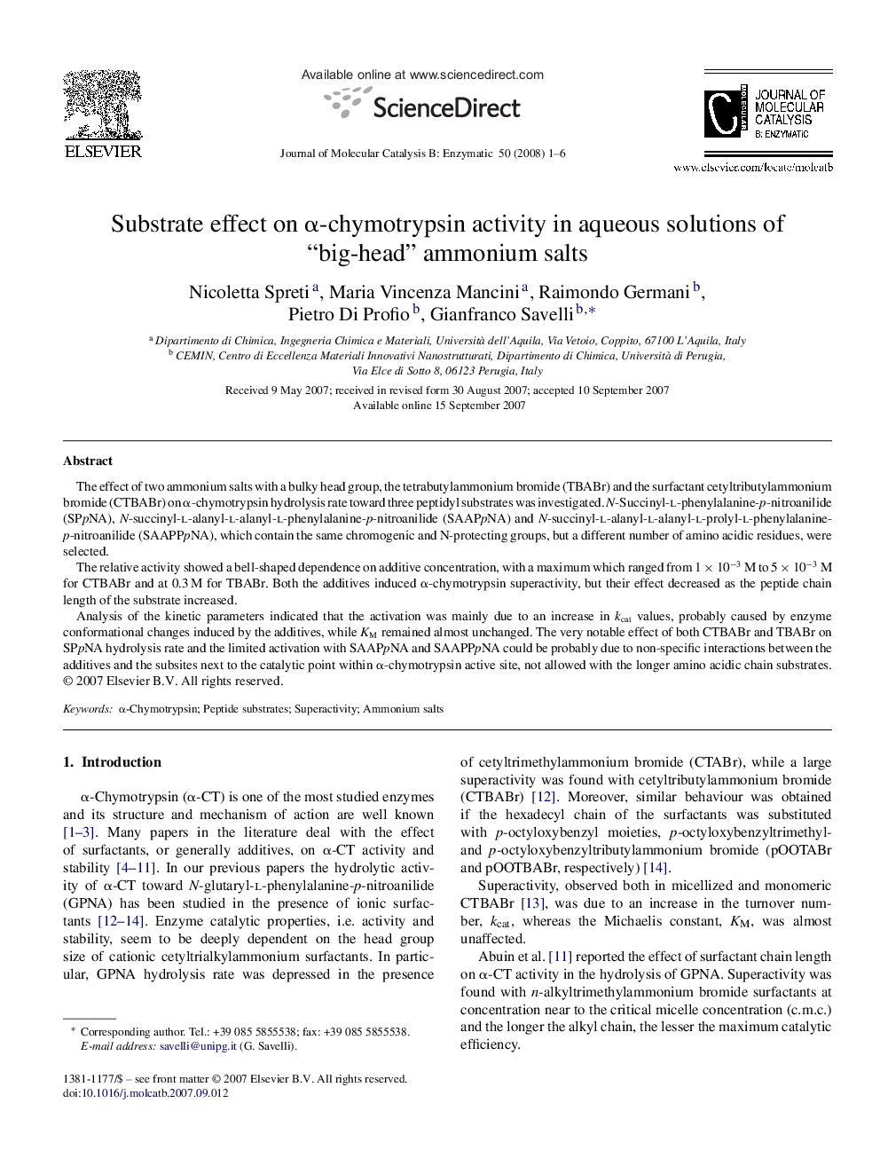 Substrate effect on α-chymotrypsin activity in aqueous solutions of “big-head” ammonium salts