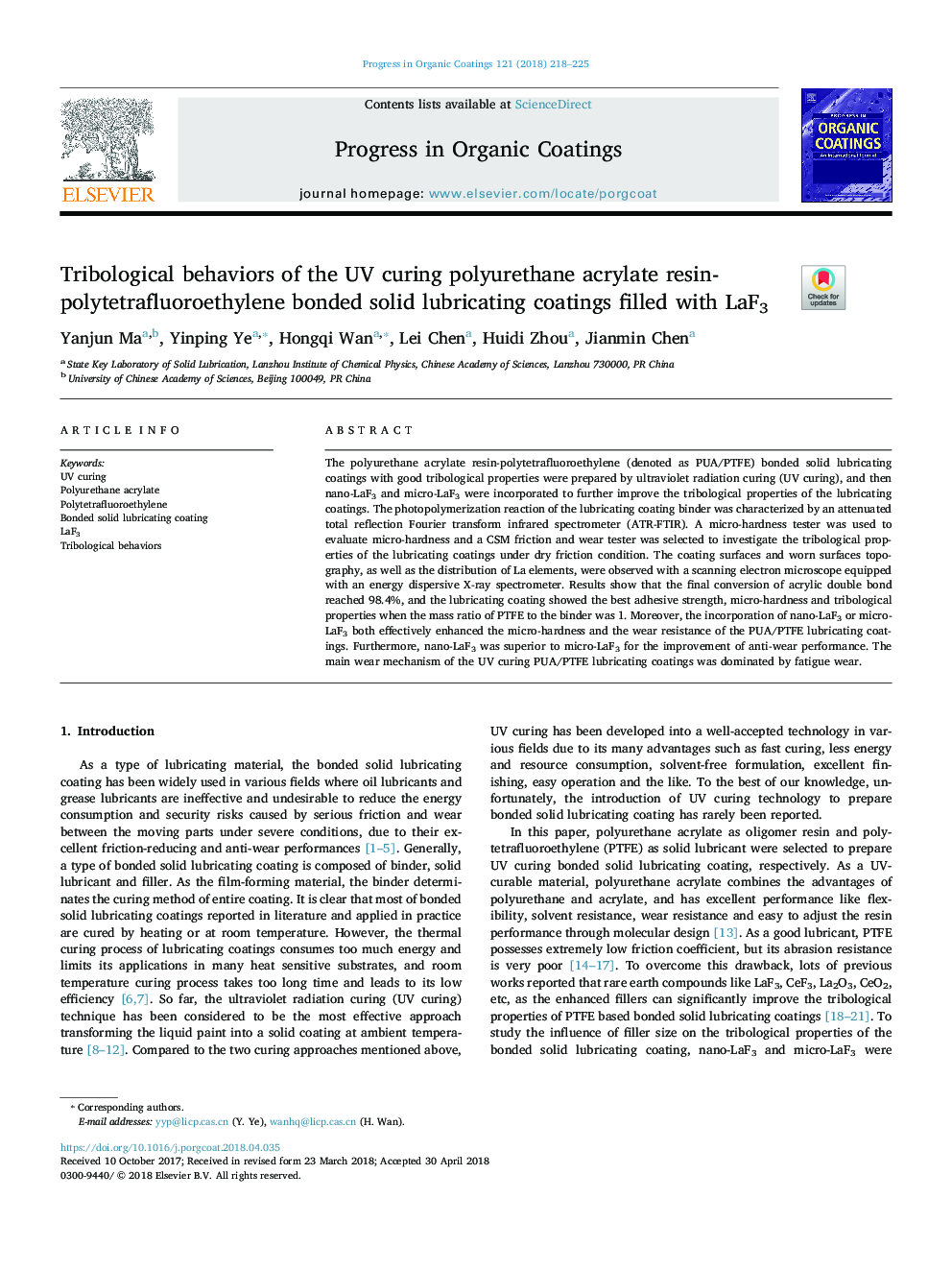 Tribological behaviors of the UV curing polyurethane acrylate resin- polytetrafluoroethylene bonded solid lubricating coatings filled with LaF3