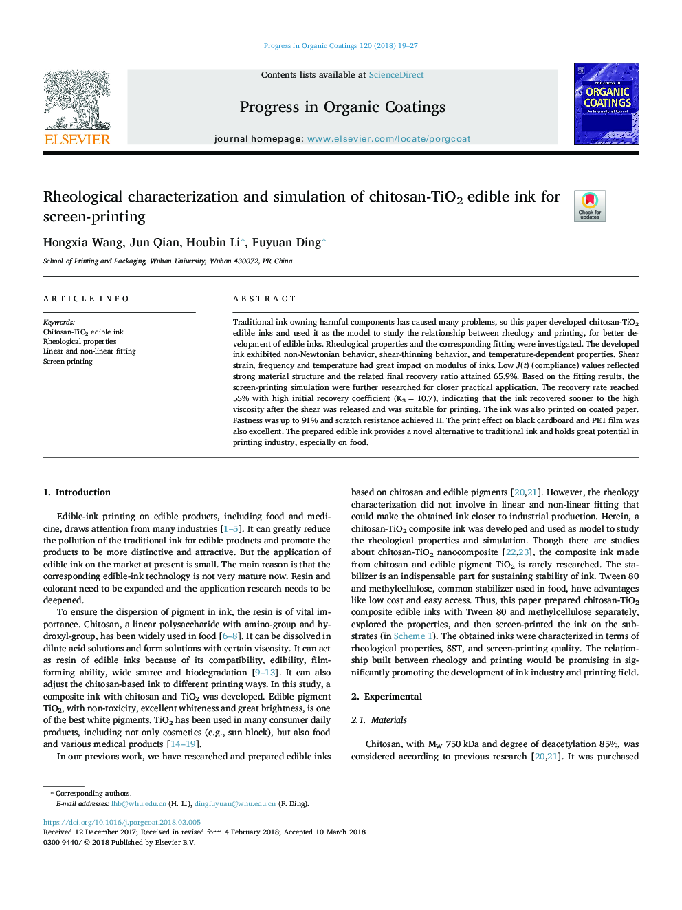 Rheological characterization and simulation of chitosan-TiO2 edible ink for screen-printing