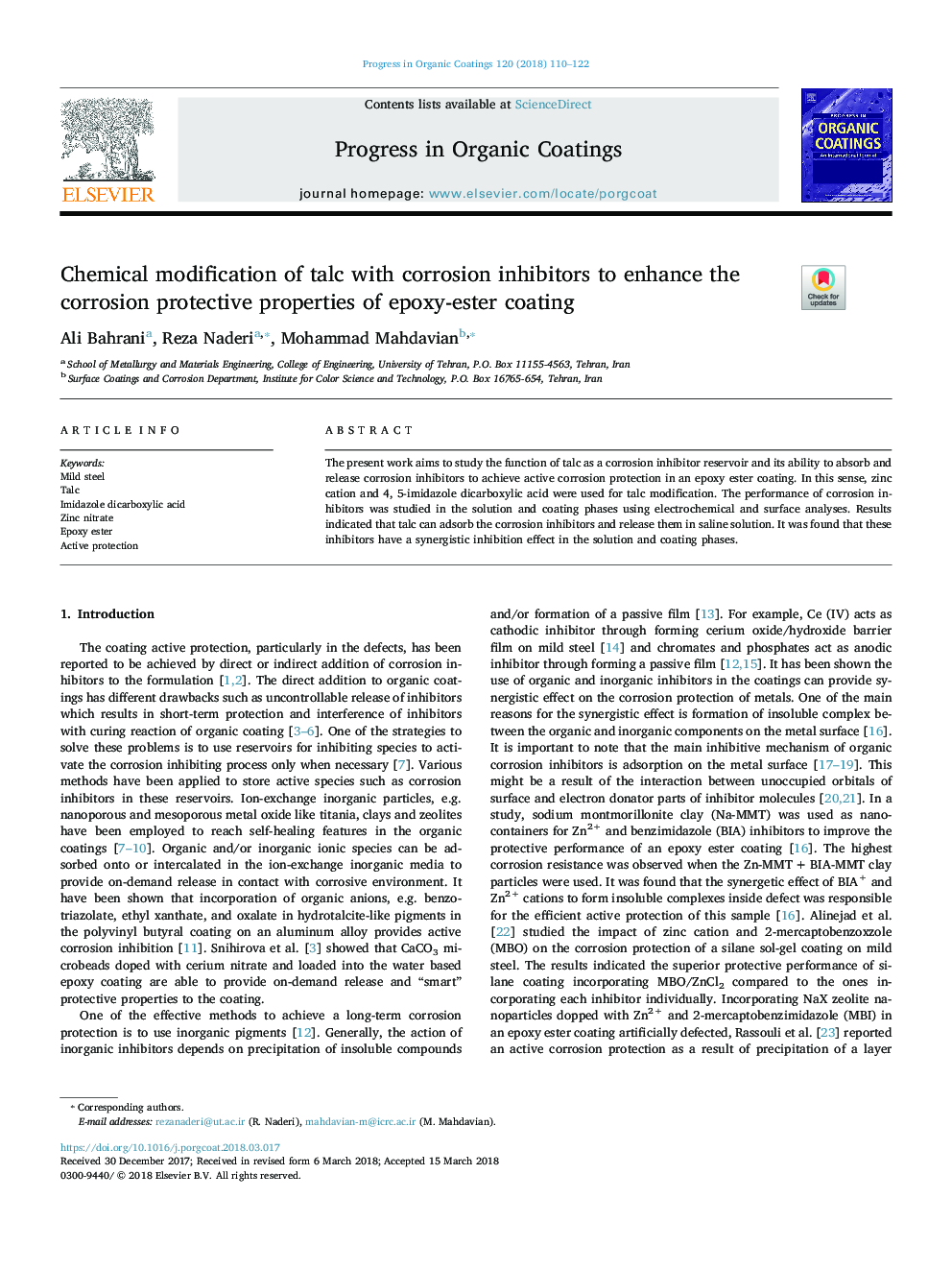 Chemical modification of talc with corrosion inhibitors to enhance the corrosion protective properties of epoxy-ester coating