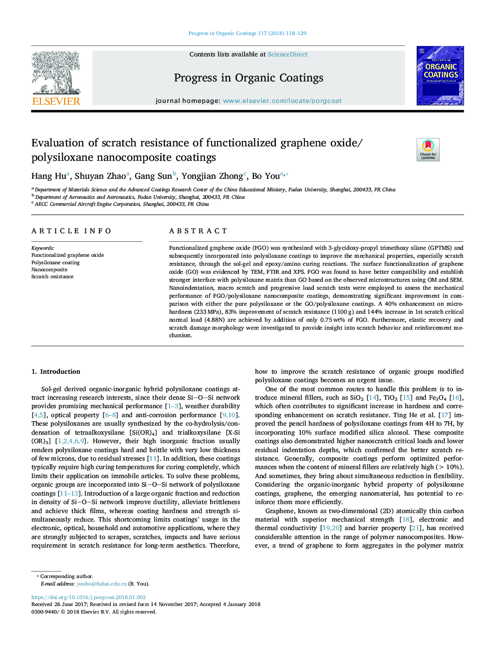 Evaluation of scratch resistance of functionalized graphene oxide/polysiloxane nanocomposite coatings