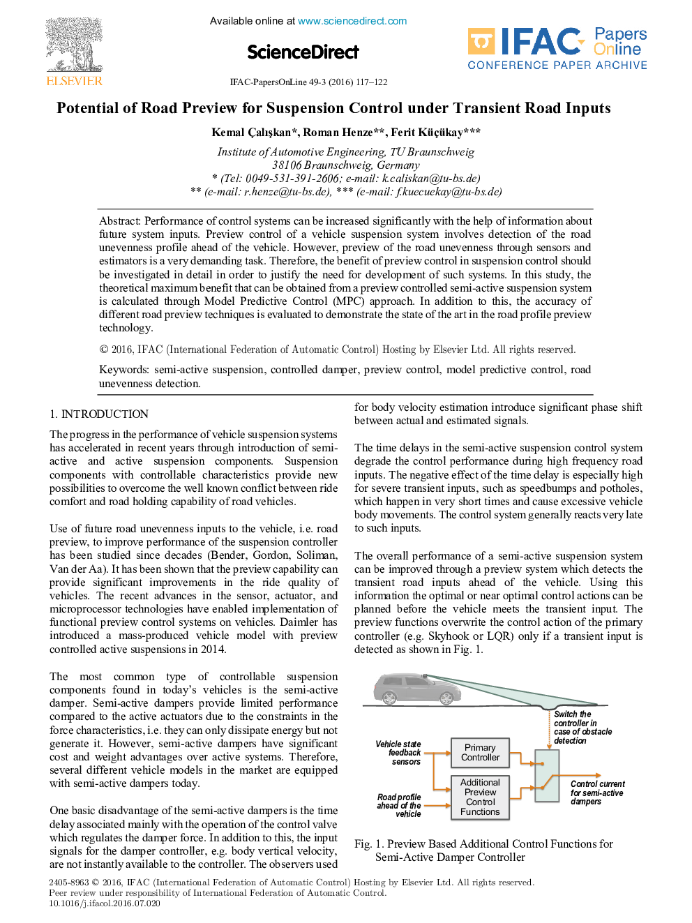 Potential of Road Preview for Suspension Control under Transient Road Inputs