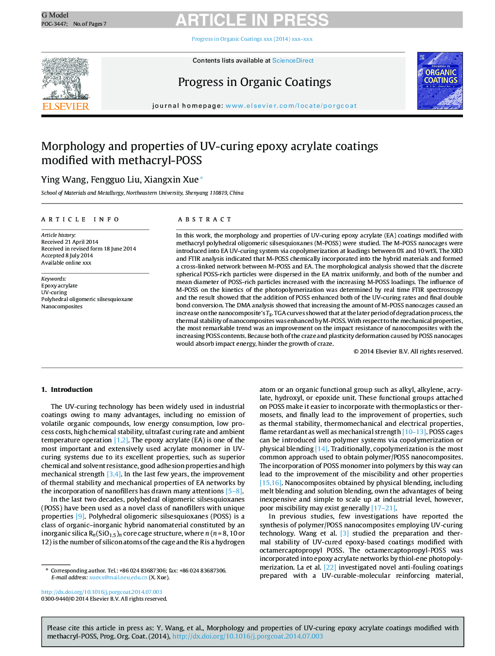 Morphology and properties of UV-curing epoxy acrylate coatings modified with methacryl-POSS