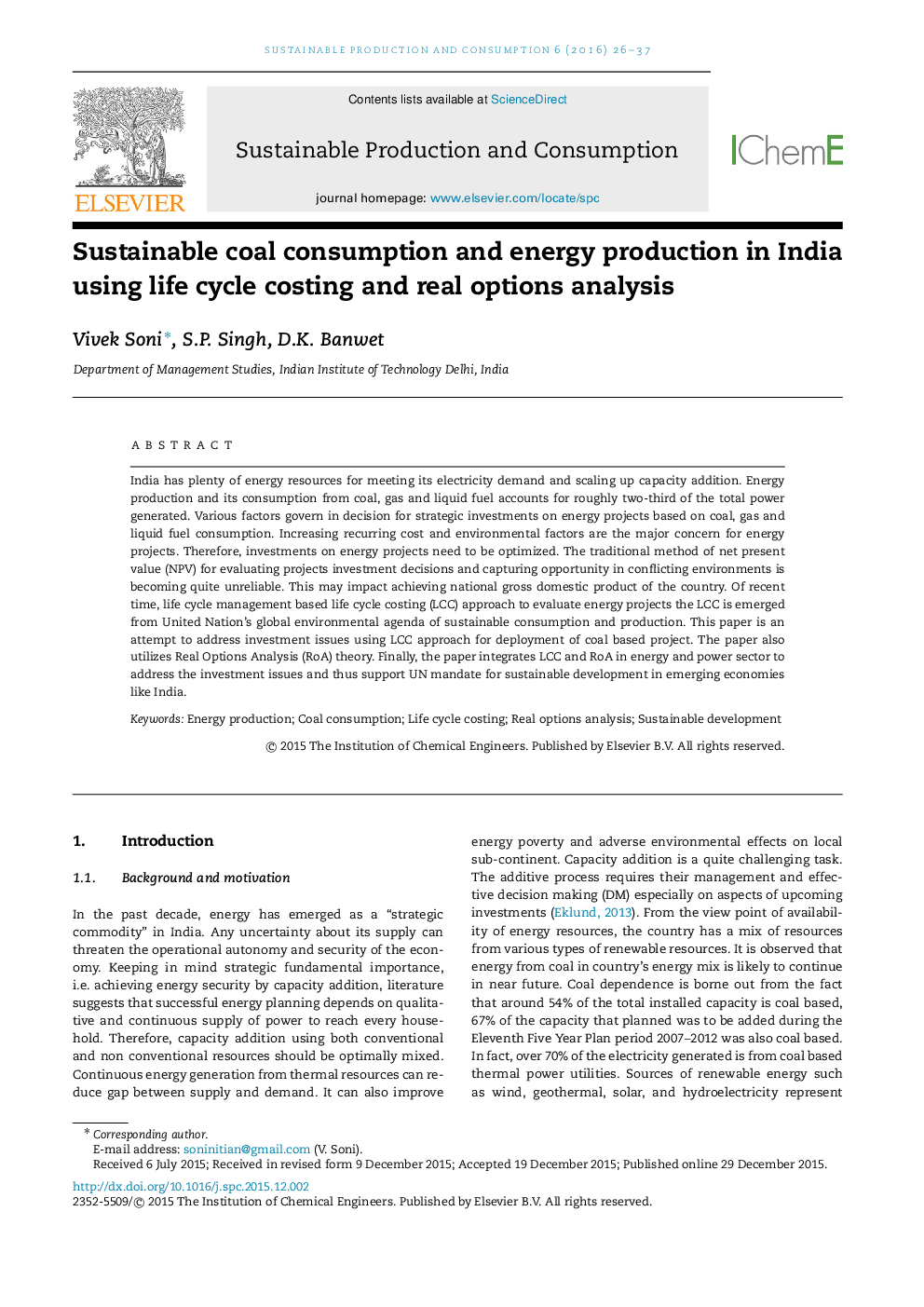 Sustainable coal consumption and energy production in India using life cycle costing and real options analysis