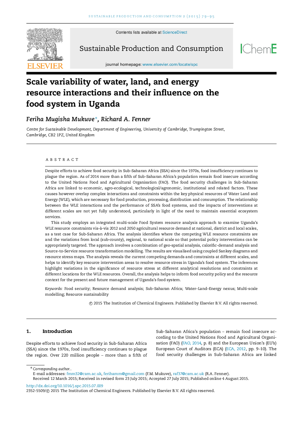 Scale variability of water, land, and energy resource interactions and their influence on the food system in Uganda