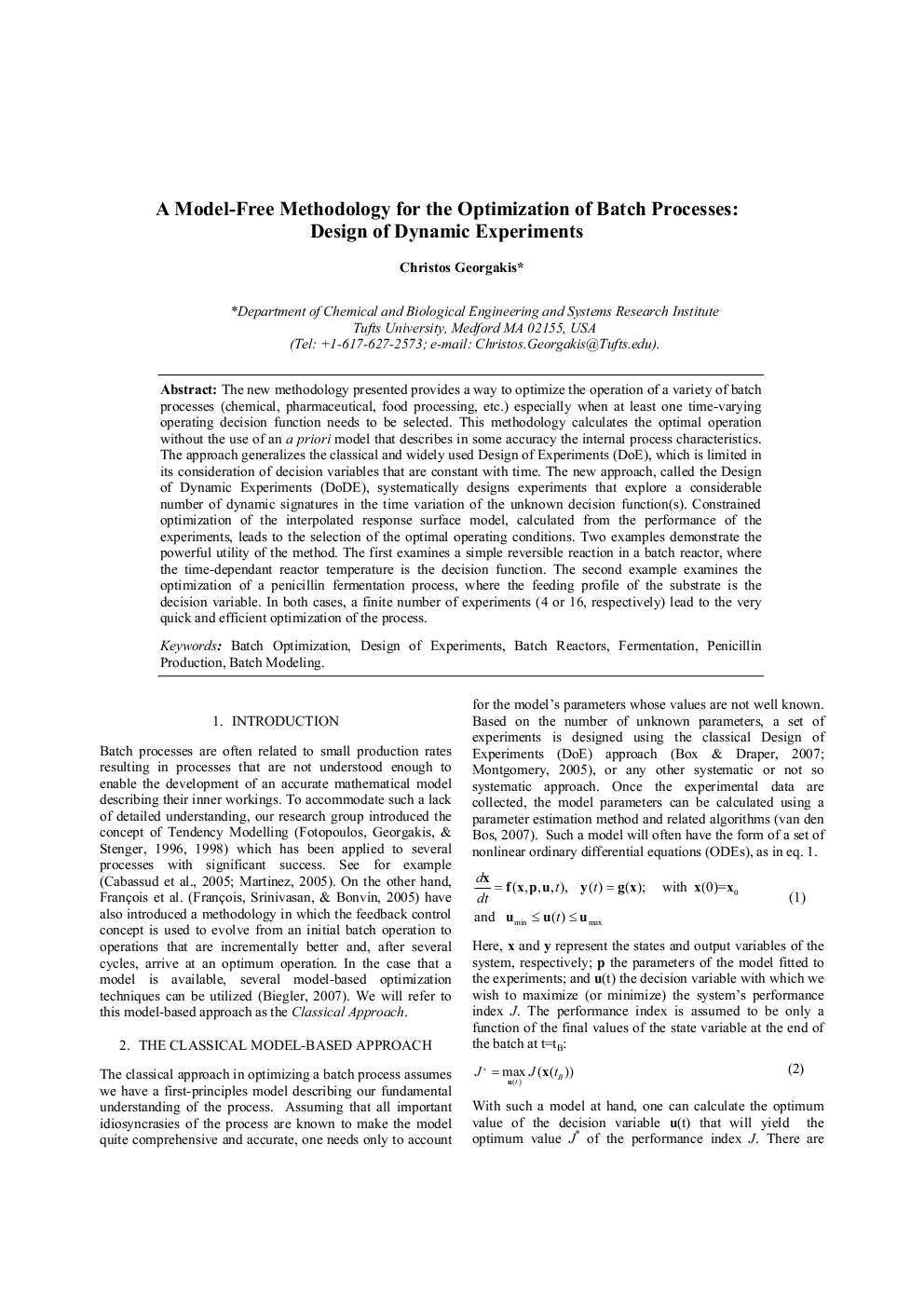 A Model-Free Methodology for the Optimization of Batch Processes: Design of Dynamic Experiments