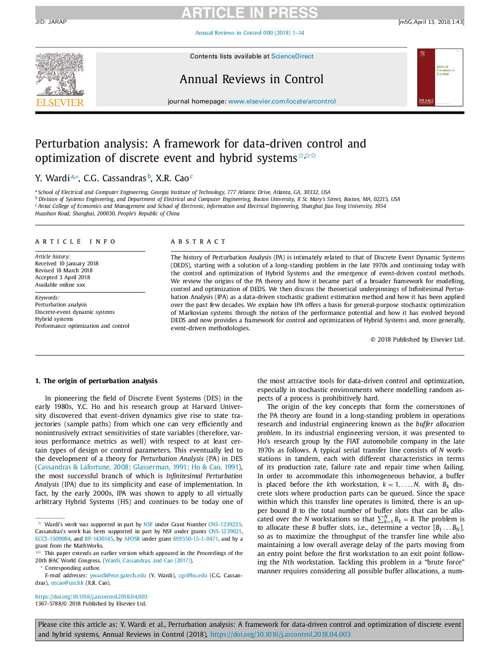 Perturbation analysis: A framework for data-driven control and optimization of discrete event and hybrid systems