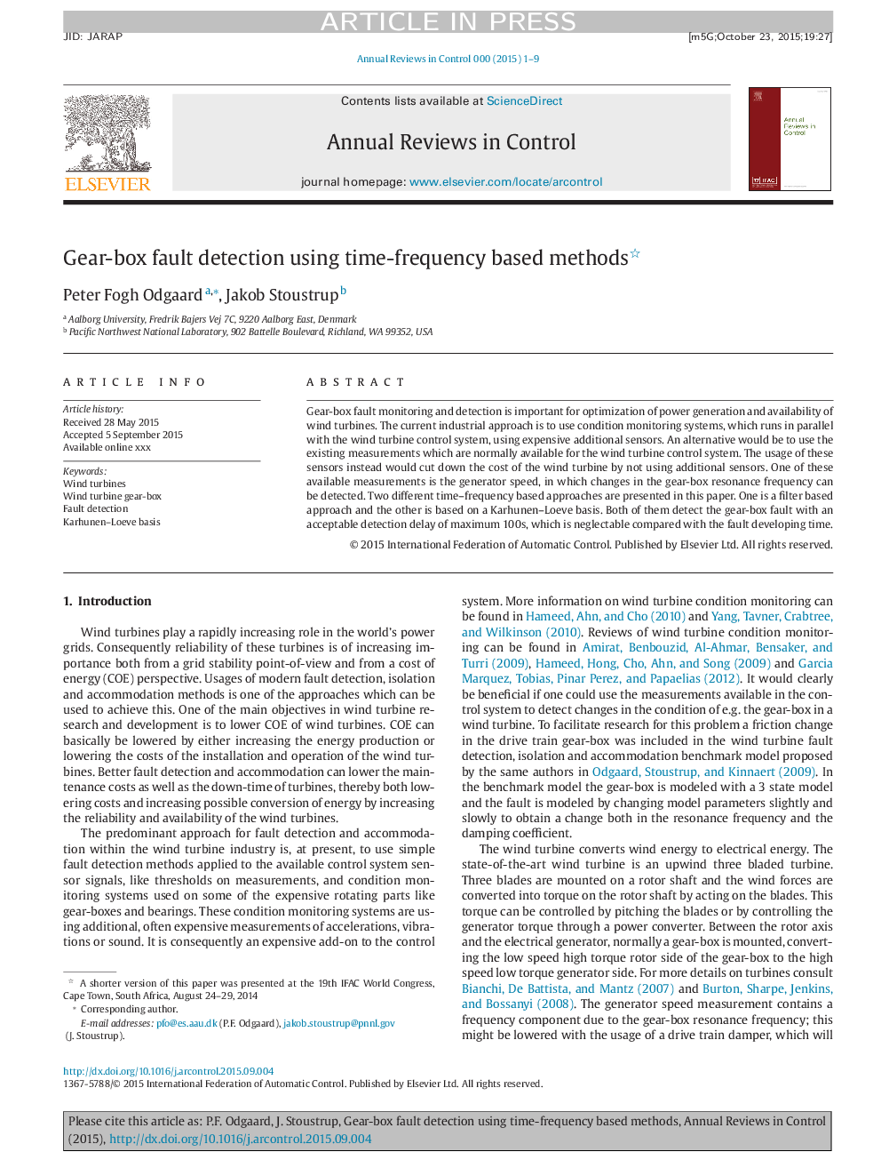 Gear-box fault detection using time-frequency based methods