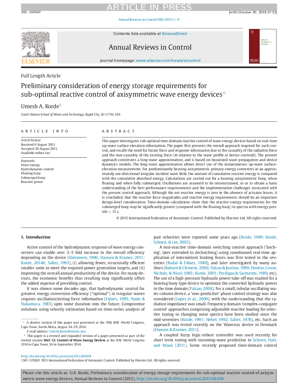 Preliminary consideration of energy storage requirements for sub-optimal reactive control of axisymmetric wave energy devices