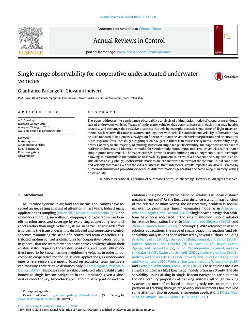 Single range observability for cooperative underactuated underwater vehicles