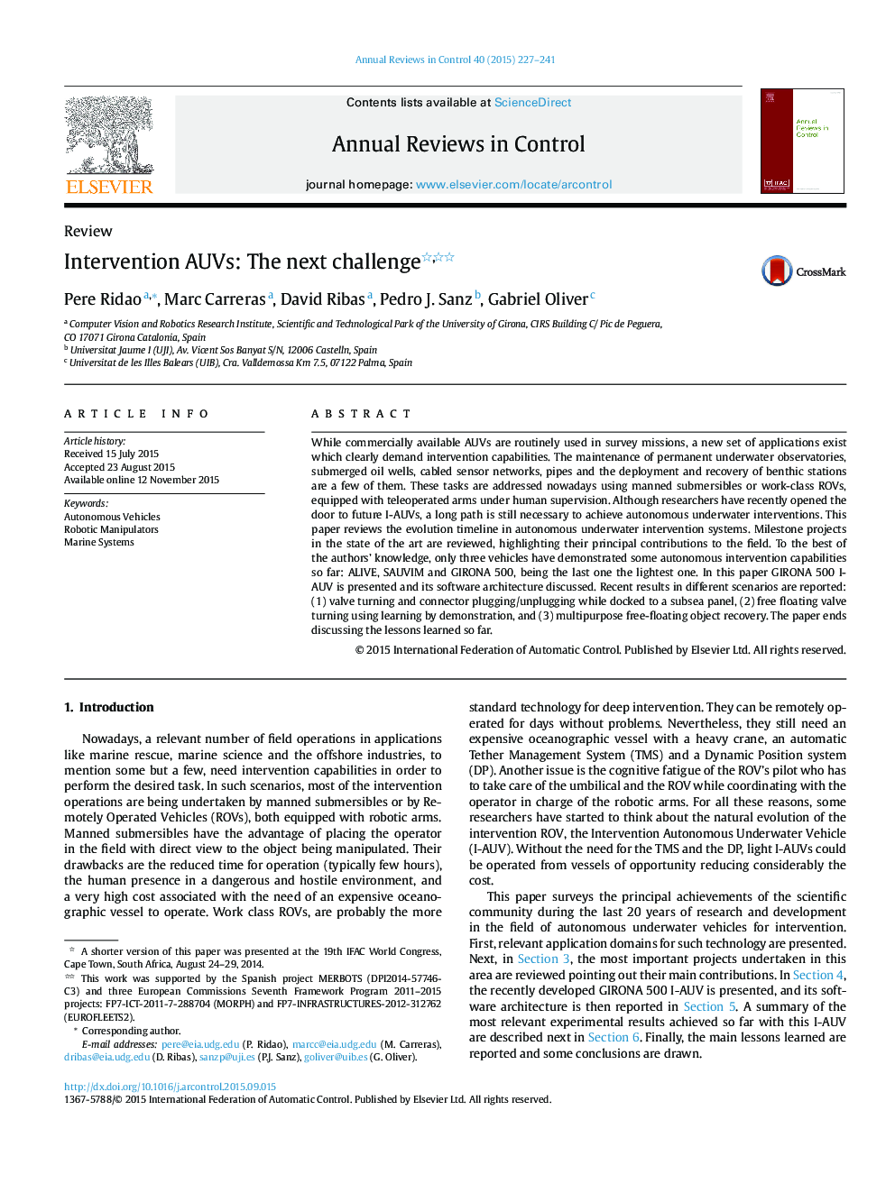 Intervention AUVs: The next challenge