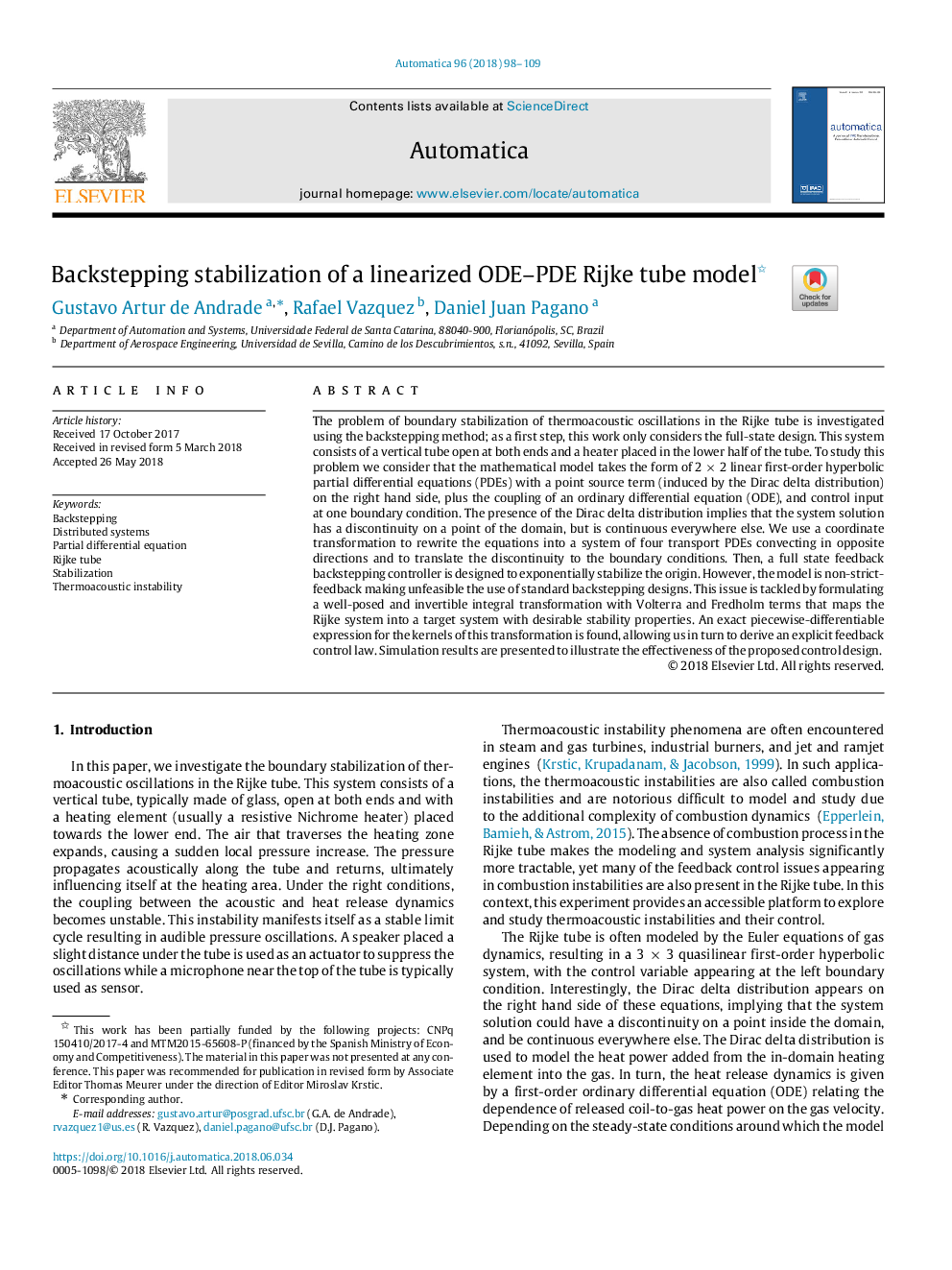 Backstepping stabilization of a linearized ODE-PDE Rijke tube model