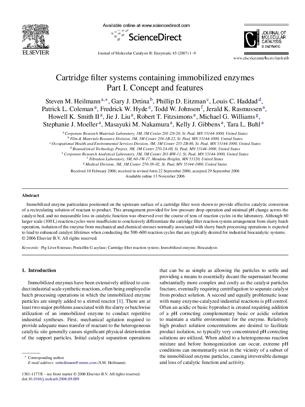 Cartridge filter systems containing immobilized enzymes: Part I. Concept and features