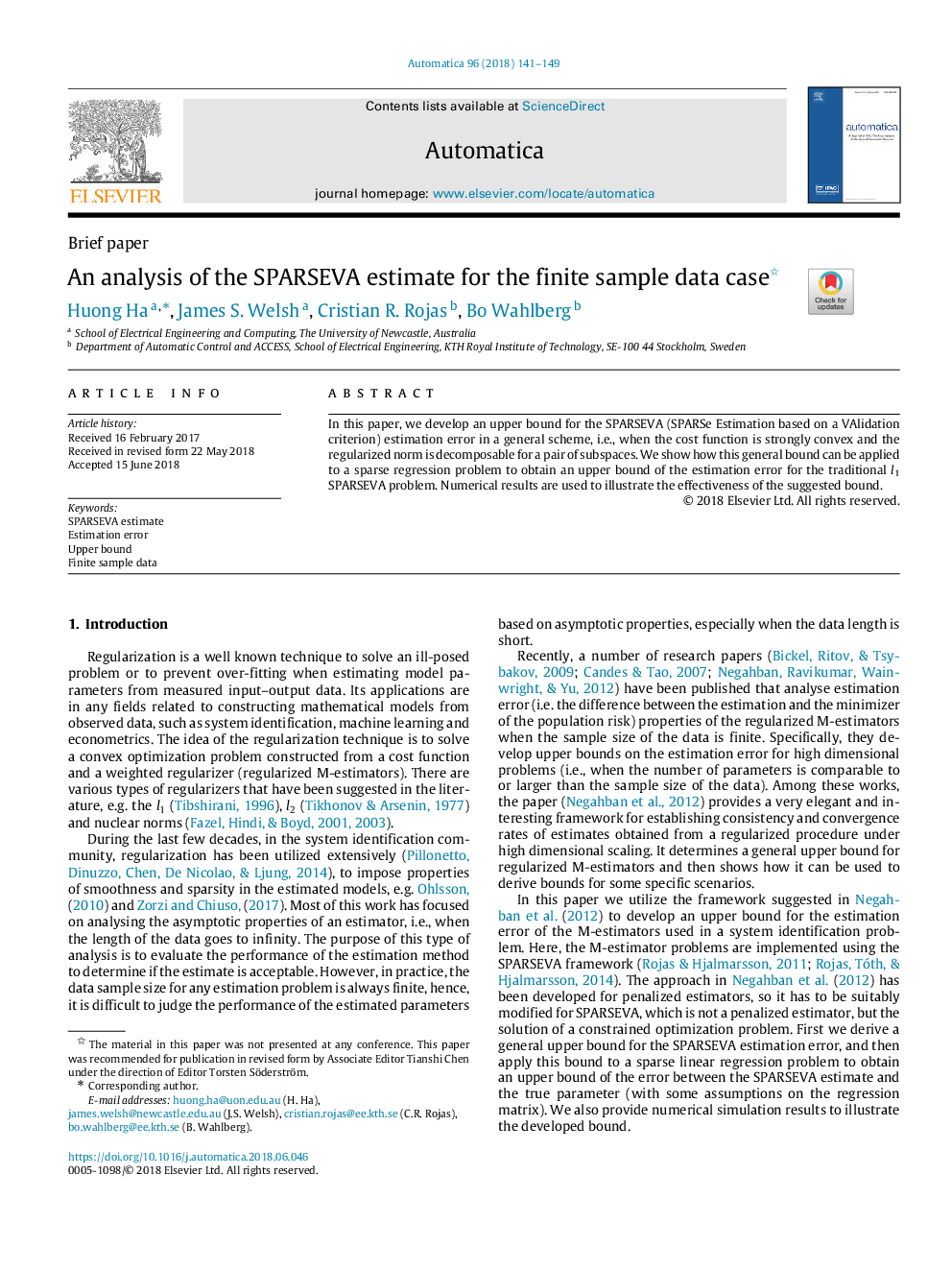 An analysis of the SPARSEVA estimate for the finite sample data case