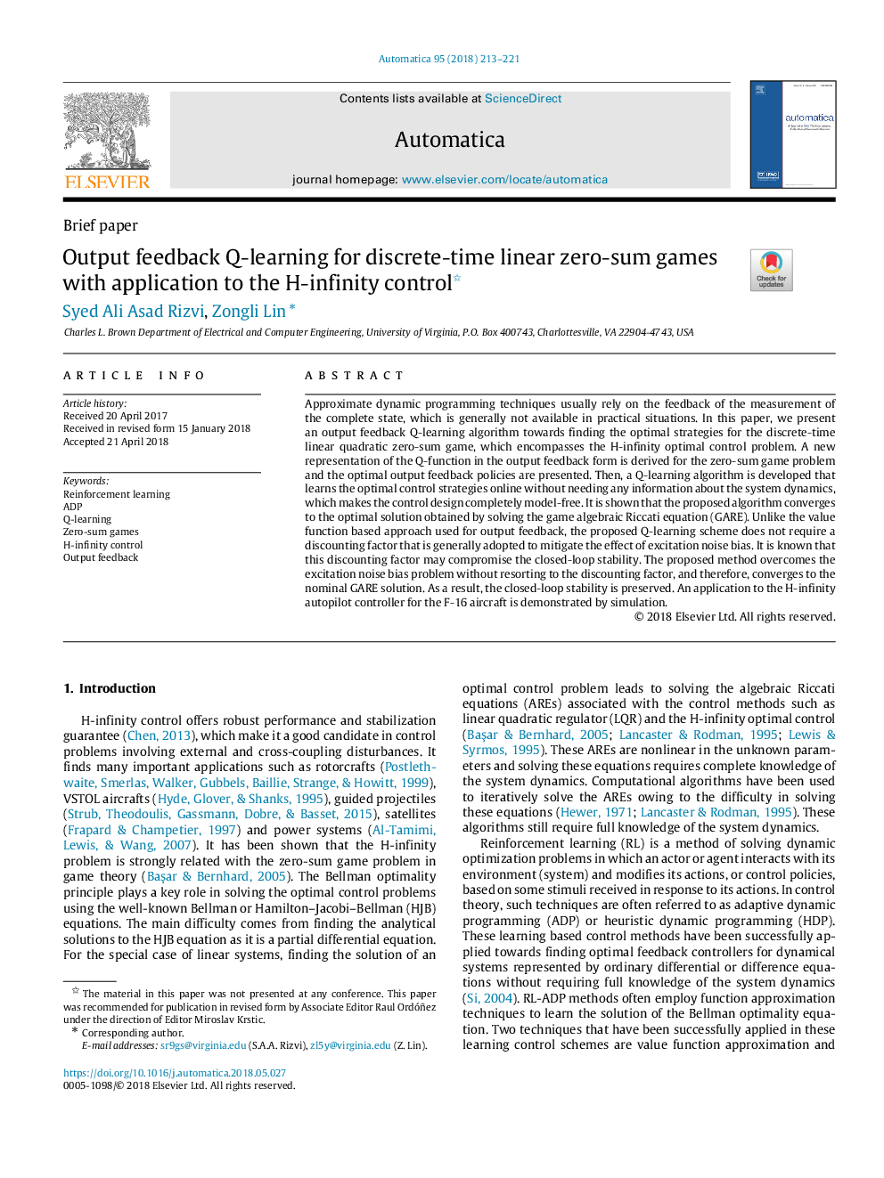 Output feedback Q-learning for discrete-time linear zero-sum games with application to the H-infinity control