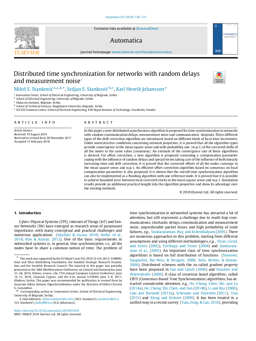 Distributed time synchronization for networks with random delays and measurement noise