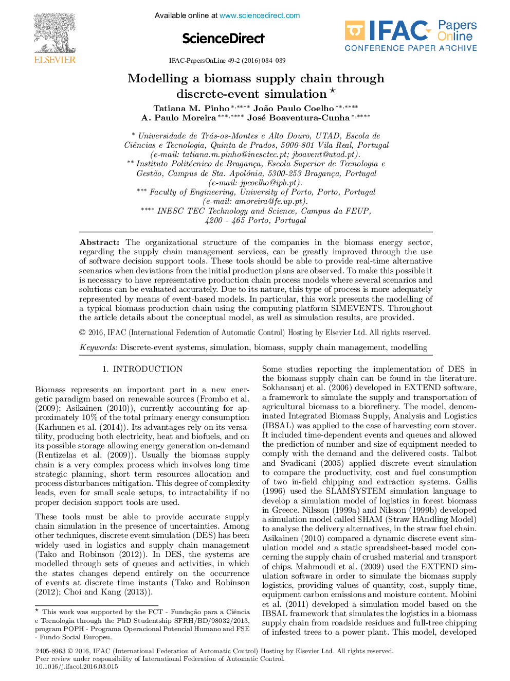 Modelling a biomass supply chain through discrete-event simulation∗