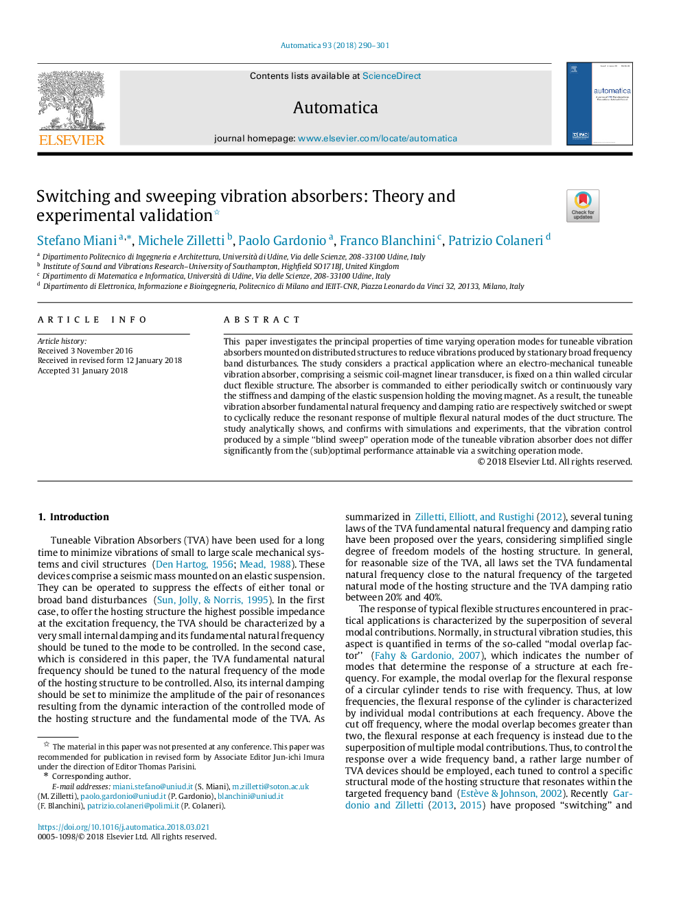 Switching and sweeping vibration absorbers: Theory and experimental validation