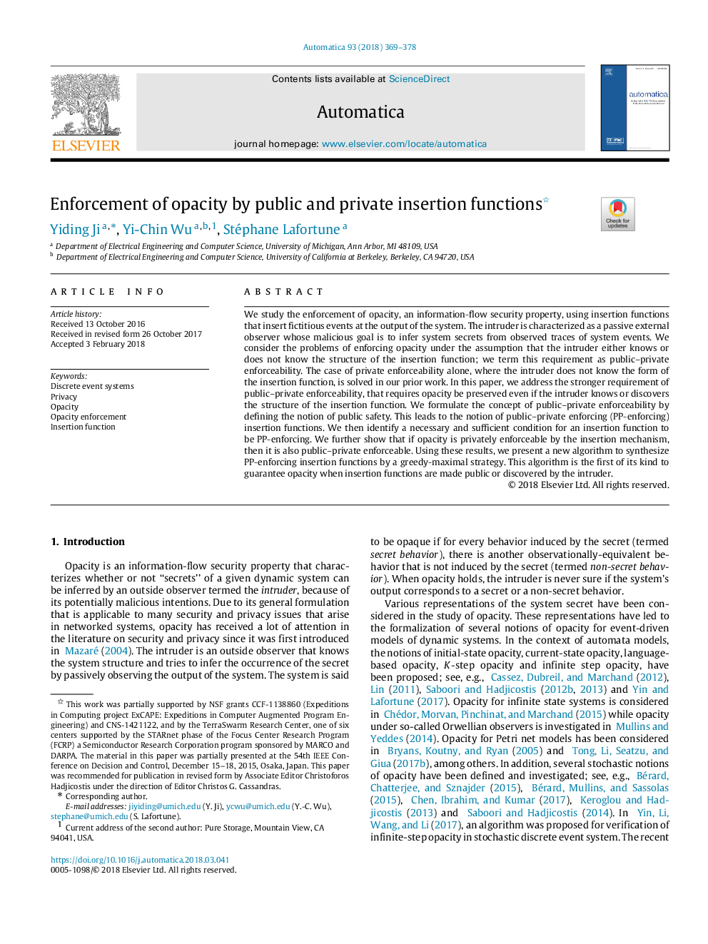 Enforcement of opacity by public and private insertion functions