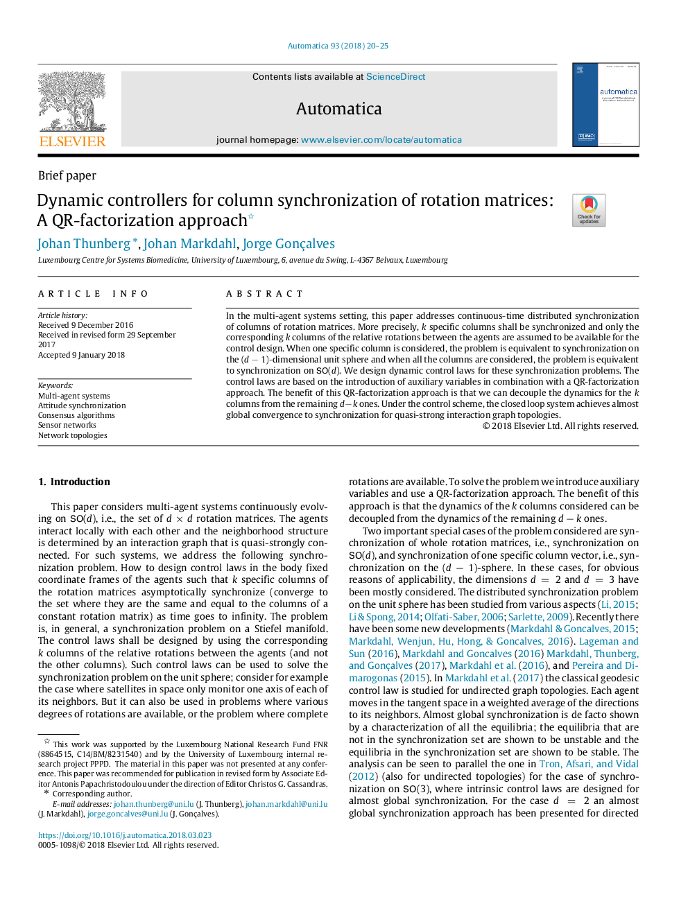 Dynamic controllers for column synchronization of rotation matrices: A QR-factorization approach