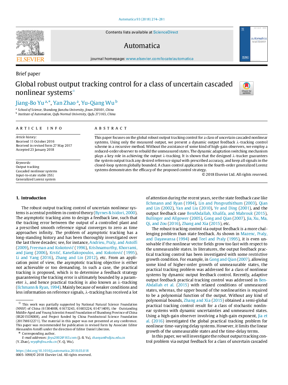 Global robust output tracking control for a class of uncertain cascaded nonlinear systems