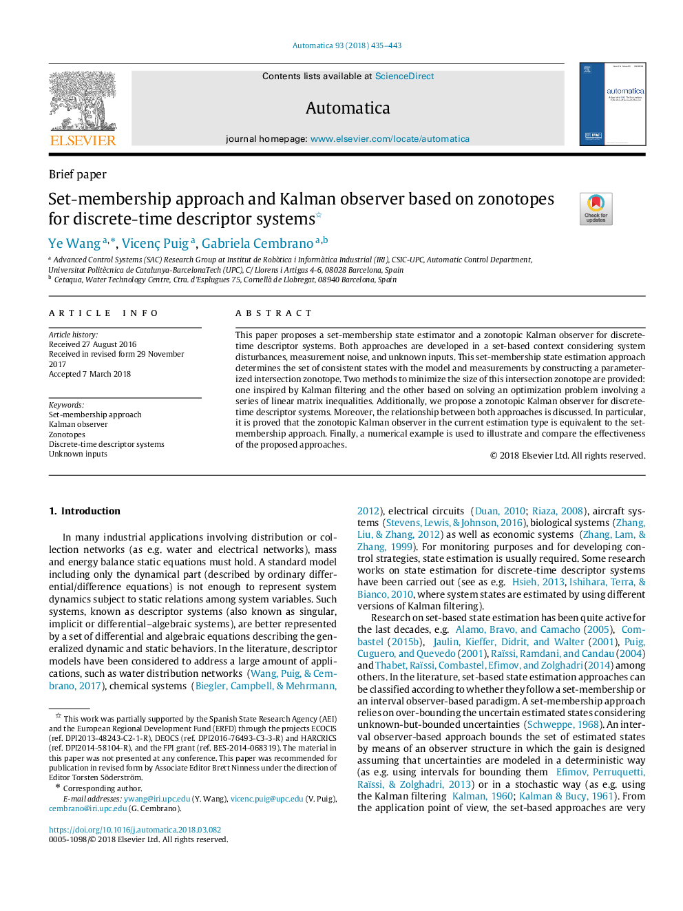 Set-membership approach and Kalman observer based on zonotopes for discrete-time descriptor systems