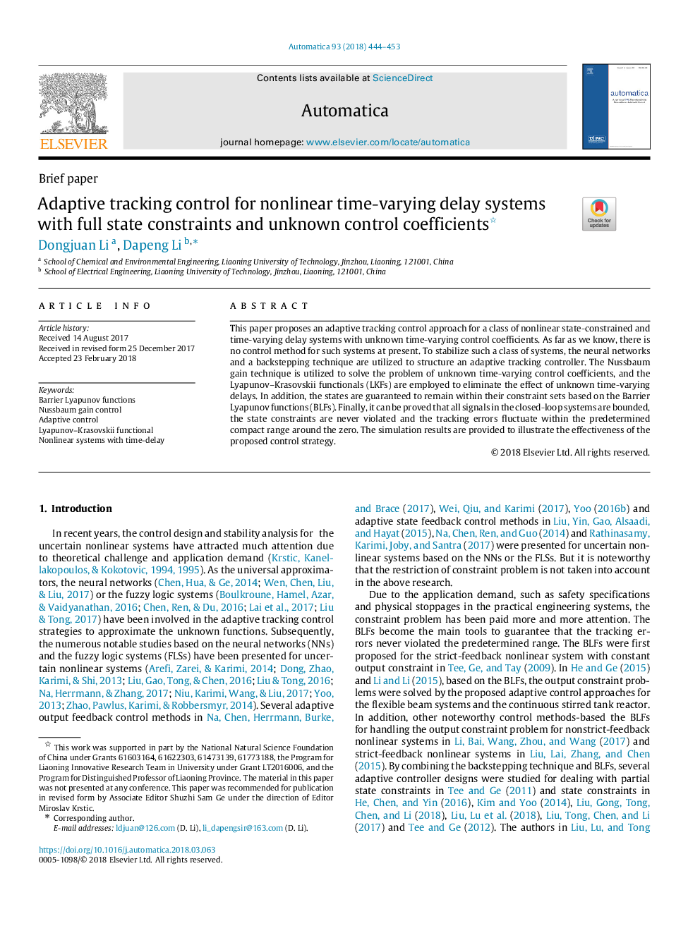 Adaptive tracking control for nonlinear time-varying delay systems with full state constraints and unknown control coefficients