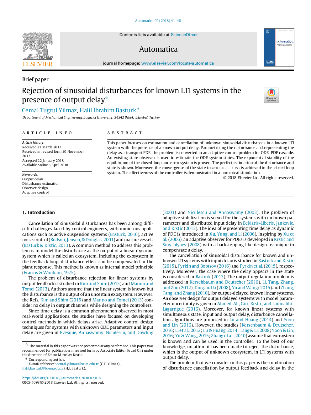 Rejection of sinusoidal disturbances for known LTI systems in the presence of output delay