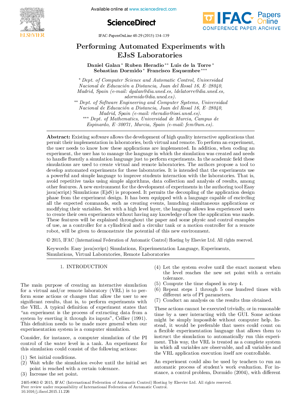 Performing Automated Experiments with EJsS Laboratories