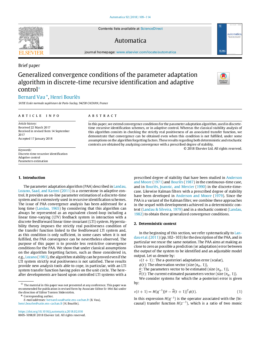 Generalized convergence conditions of the parameter adaptation algorithm in discrete-time recursive identification and adaptive control