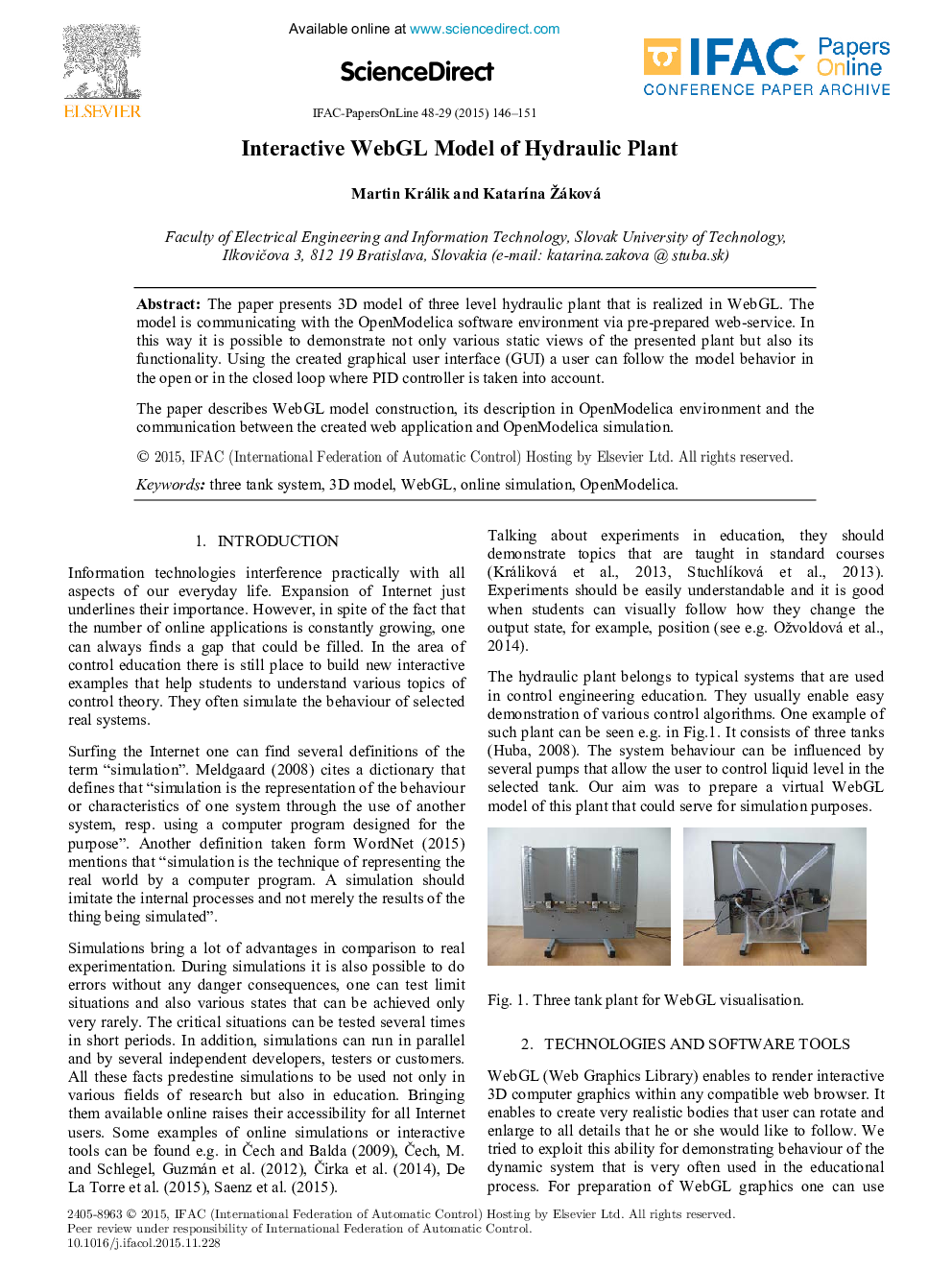 Interactive WebGL Model of Hydraulic Plant